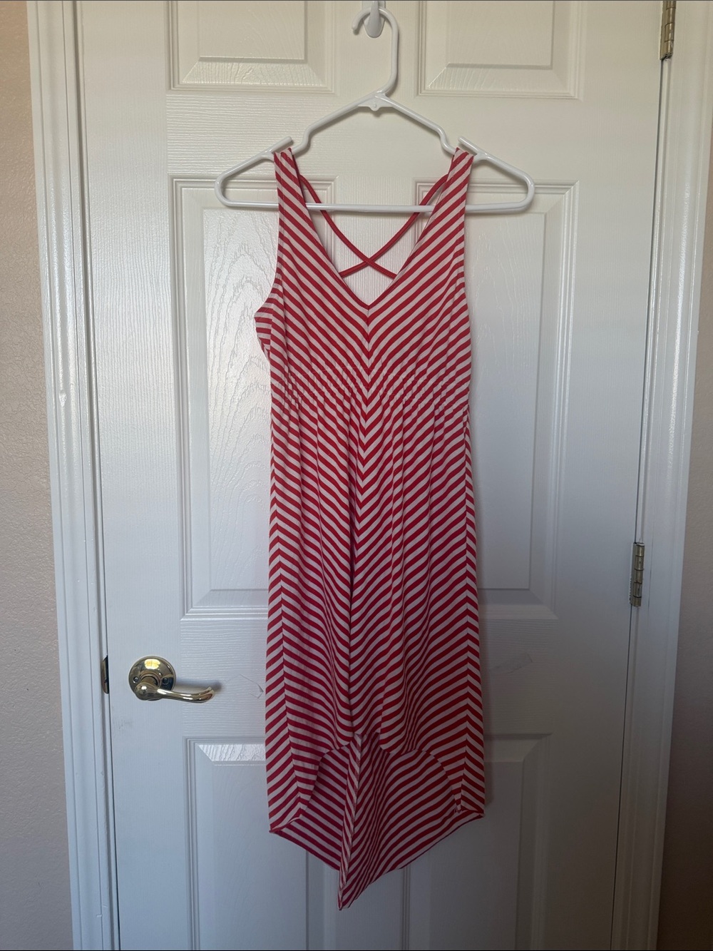 Love On A Hanger  Red and White Striped Asymmetrical Maxi Dress